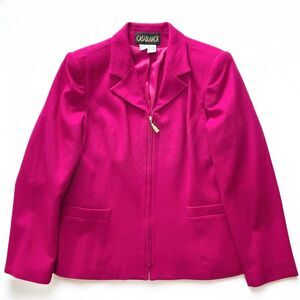 VTG 90s‎ Casablanca Hot Pink Blazer Jacket Sz 10 Barbie Wool Zip Preppy Academia